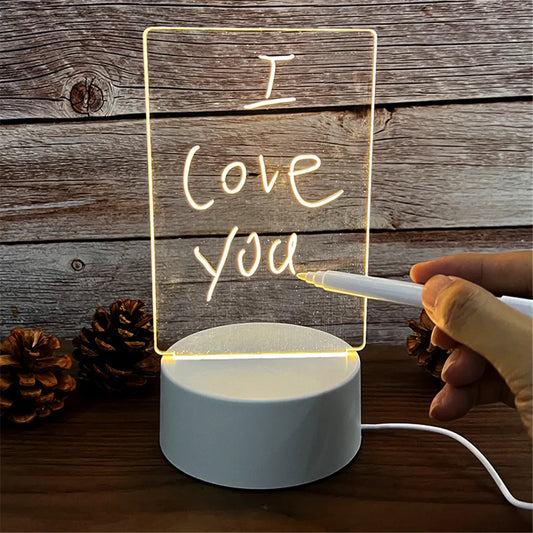 Transparent Luminous LED Night Light with Erasable Message Board and Calendar - USB Acrylic Desktop Ornament