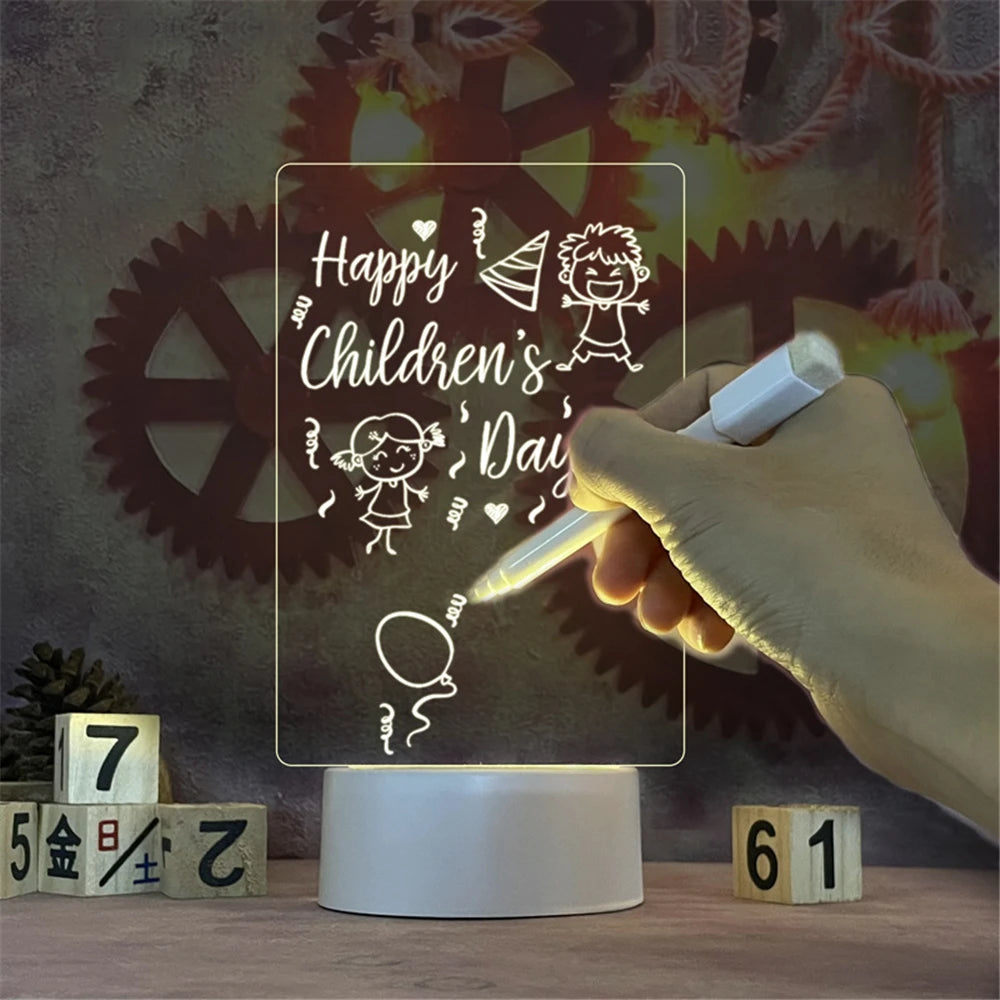 Transparent Luminous LED Night Light with Erasable Message Board and Calendar - USB Acrylic Desktop Ornament